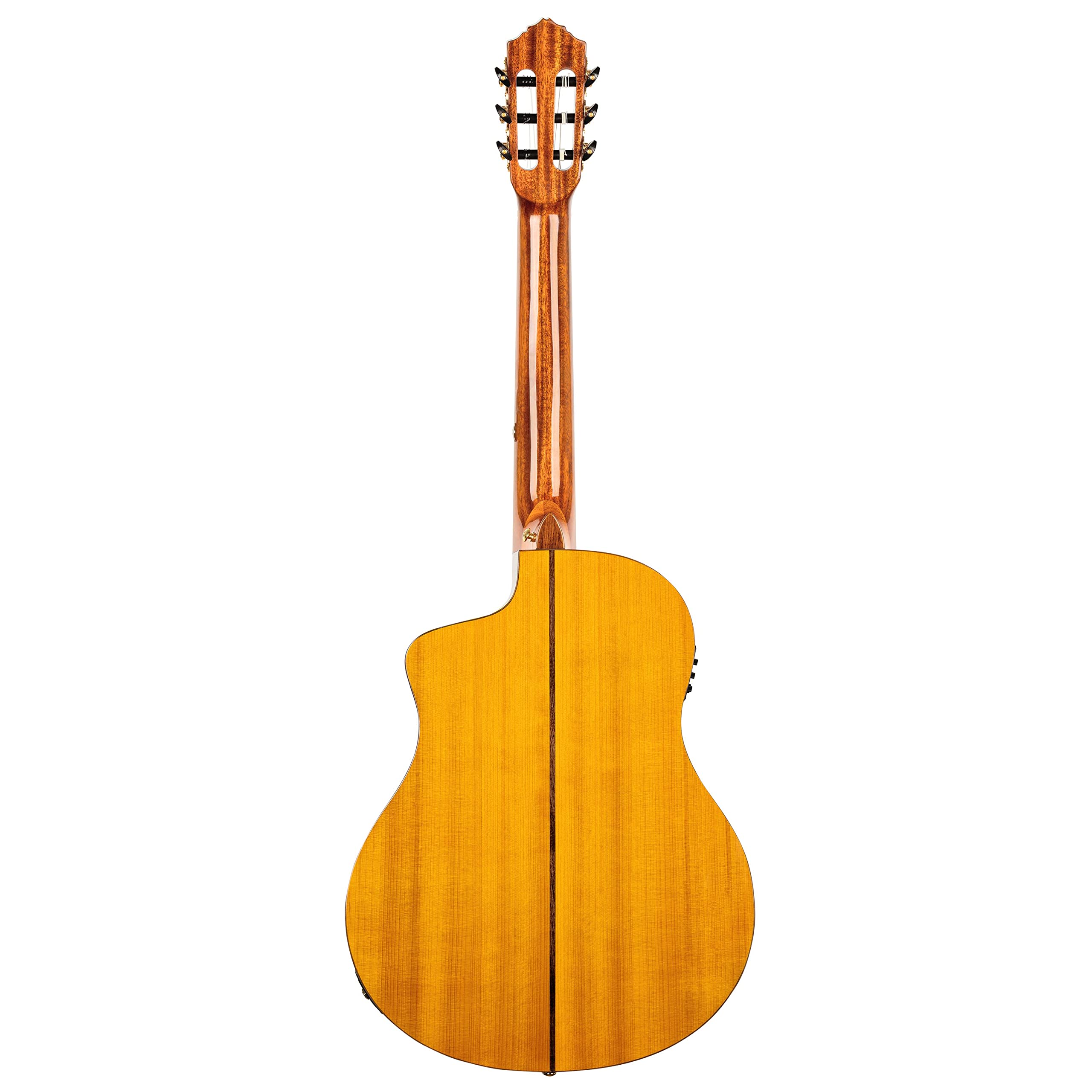 Ortega Guitars Family Series Pro - Guitarra de concierto Flamenco 4/4, electroacústica, pícea y ciprés con acabado brillante, color amarillo, incluye funda (RCE170F)