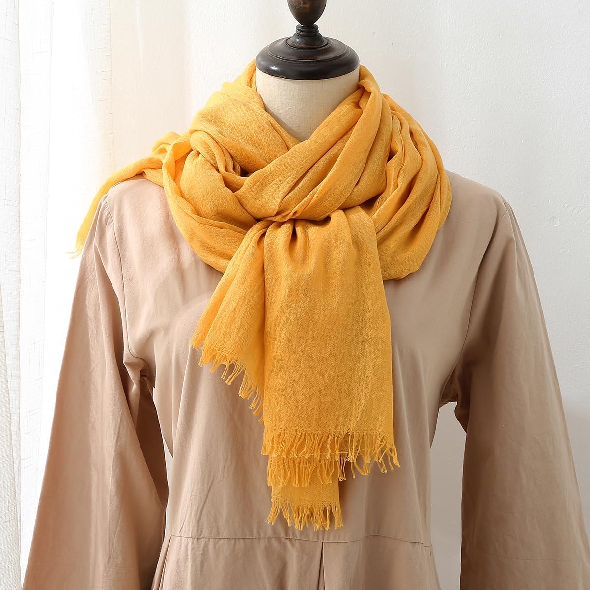 Harewom Lightweight Gauze Linen Feeling Shawl Wraps for Women Beach Summer Scarf for Evening Wedding Dresses - Image 2