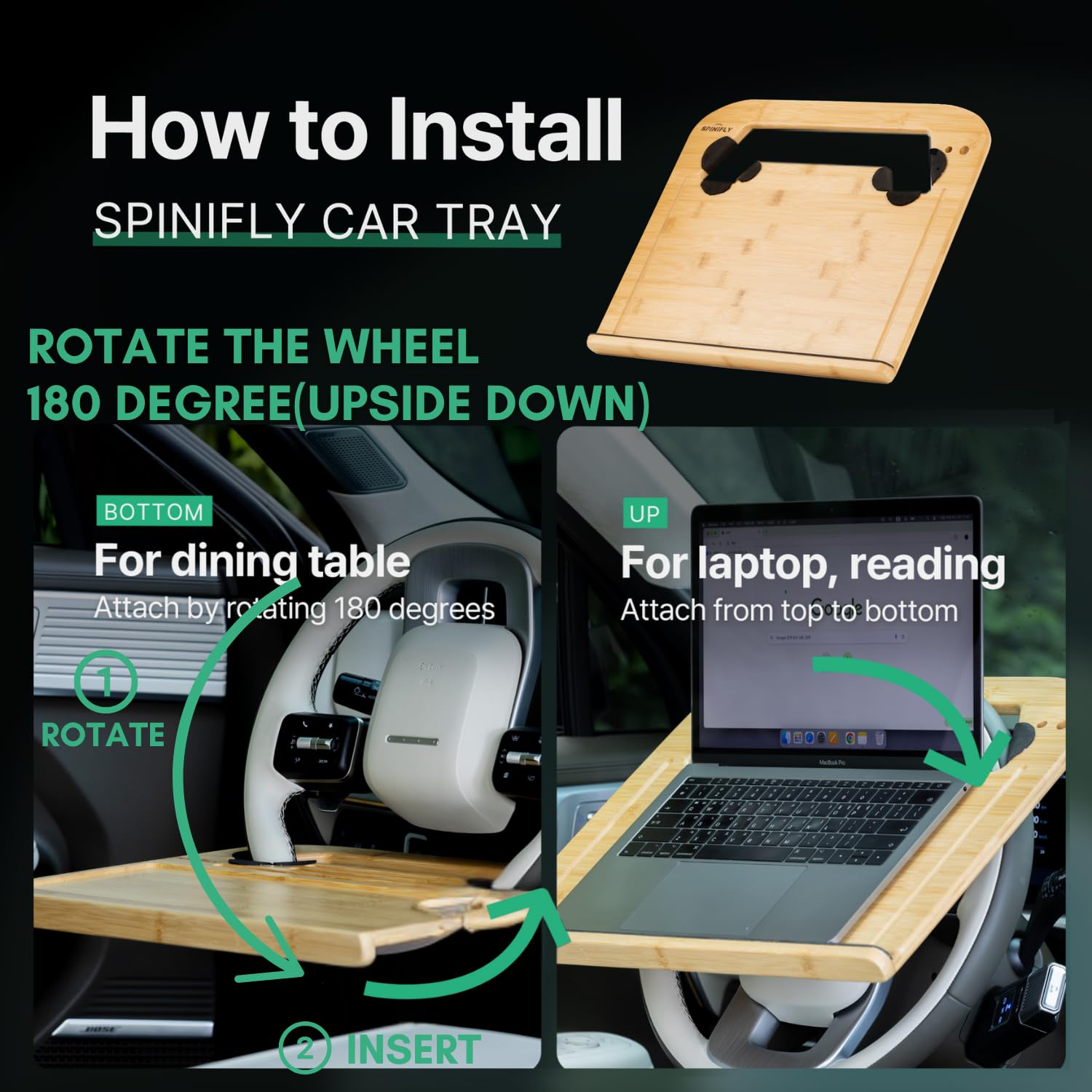 Car Computer Table 17 Inch Laptop Car Desk 2-in-1 Car Steering Wheel Tray - Bamboo Laptop ...