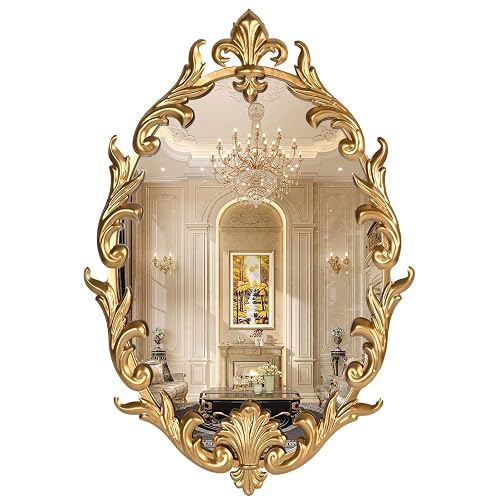 Oval Gold Baroque French Vintage Wall Mirror, 24"x16" Antique Vanity