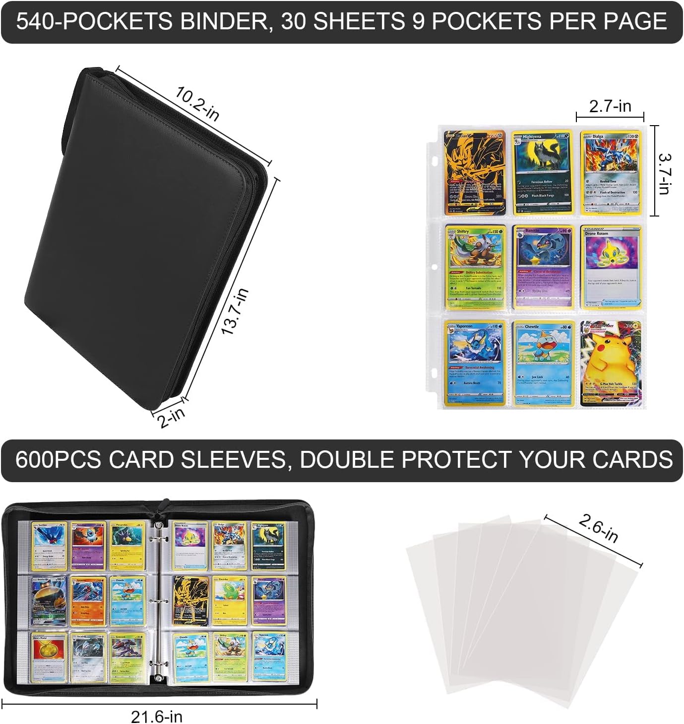 Buy JHkim Trading Card Binder 9 Pockets with 600PCS Card Sleeves