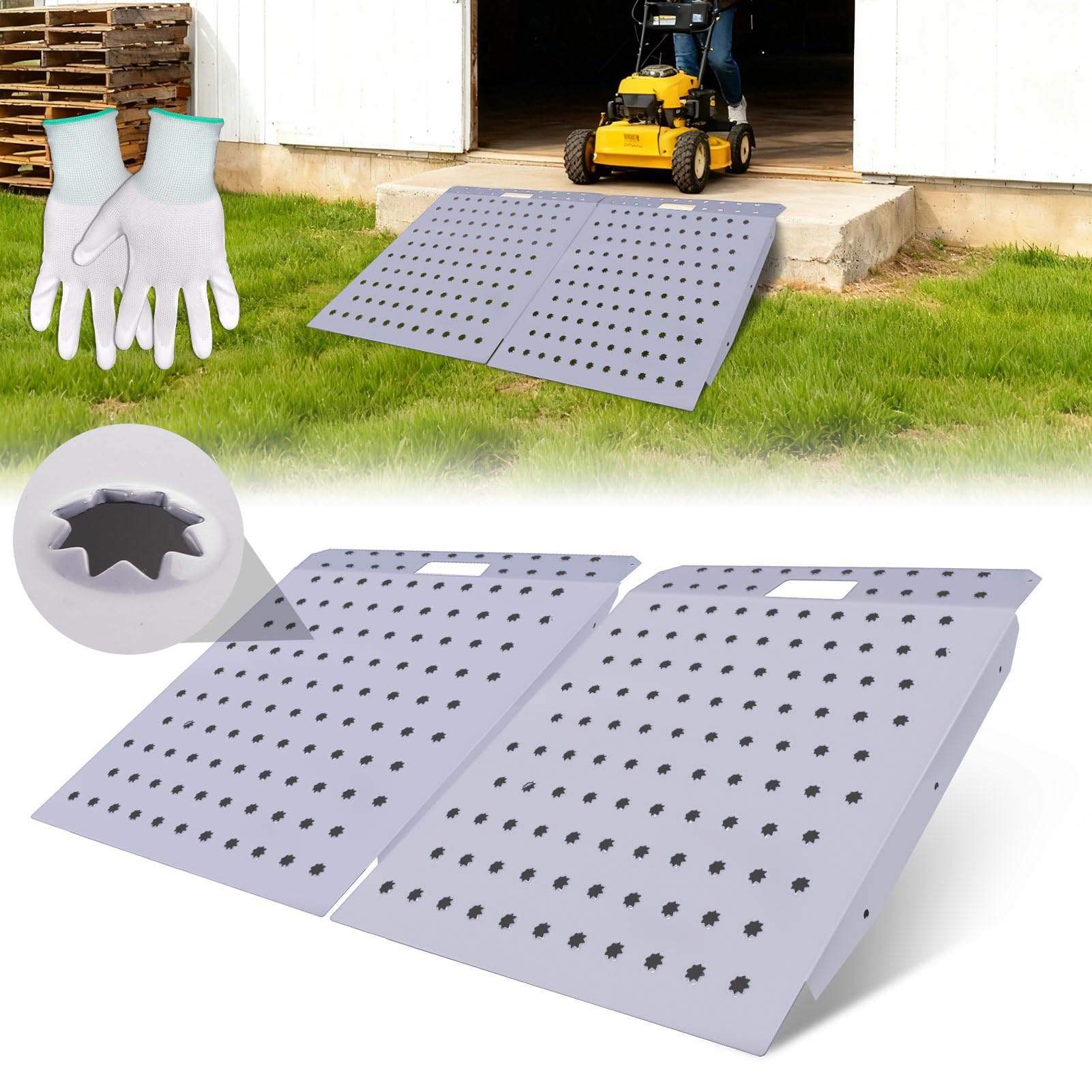 Photo 1 of W&JWN Shed Ramp for Riding Mower 2PCS Ramps for Sheds 29" Lx48 W Shed Ramp 1600 LBS Anti-Slip for Garages Barns ATV Shed Entrance Motorcycles Lawn Mower