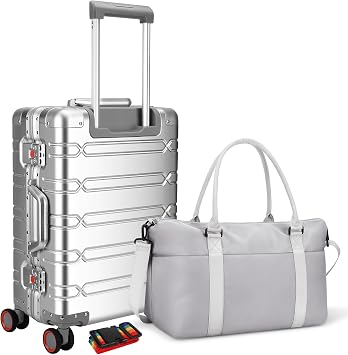 WEICHEN 29 Inch Aluminum Checked Luggage, Zipperless Checked Luggage, Large Aluminum Suitcase with 360 Spinner Wheels, All Aluminum Luggage 29 Inch, Heavy Duty Luggage, Metal Suitcase, Silver