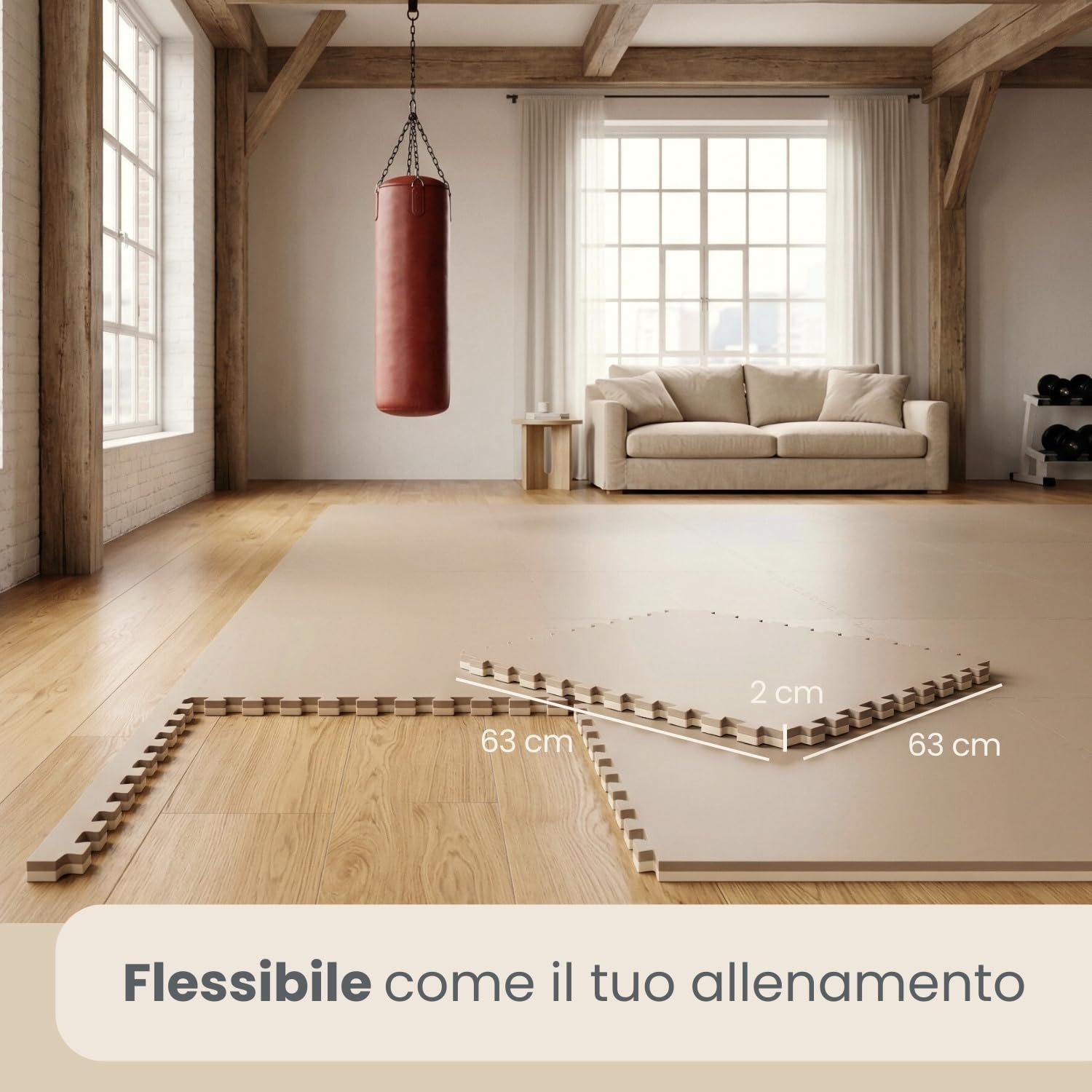 EYEPOWER 4 Tappetini Puzzle per Sport ciascuno 63x63cm incl Cornice Tappeto Estensibile Eva 20mm di Spessore Double-Face