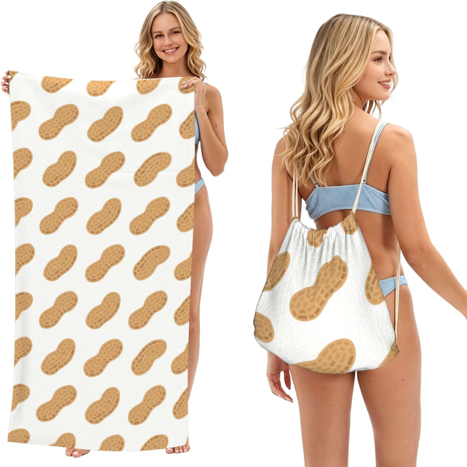 Noble Ren Delicious Peanuts 2 In 1 Packable Towel Bag Beach Backpack Unisex Suitable For Travel Picnic Vacation And Camping