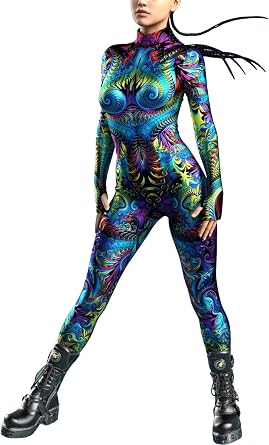 Unisex 3D Printed Jumpsuit for Adult Halloween Costume Long Sleeve Skinny Catsuit Bodysuit Cosplay Outfit