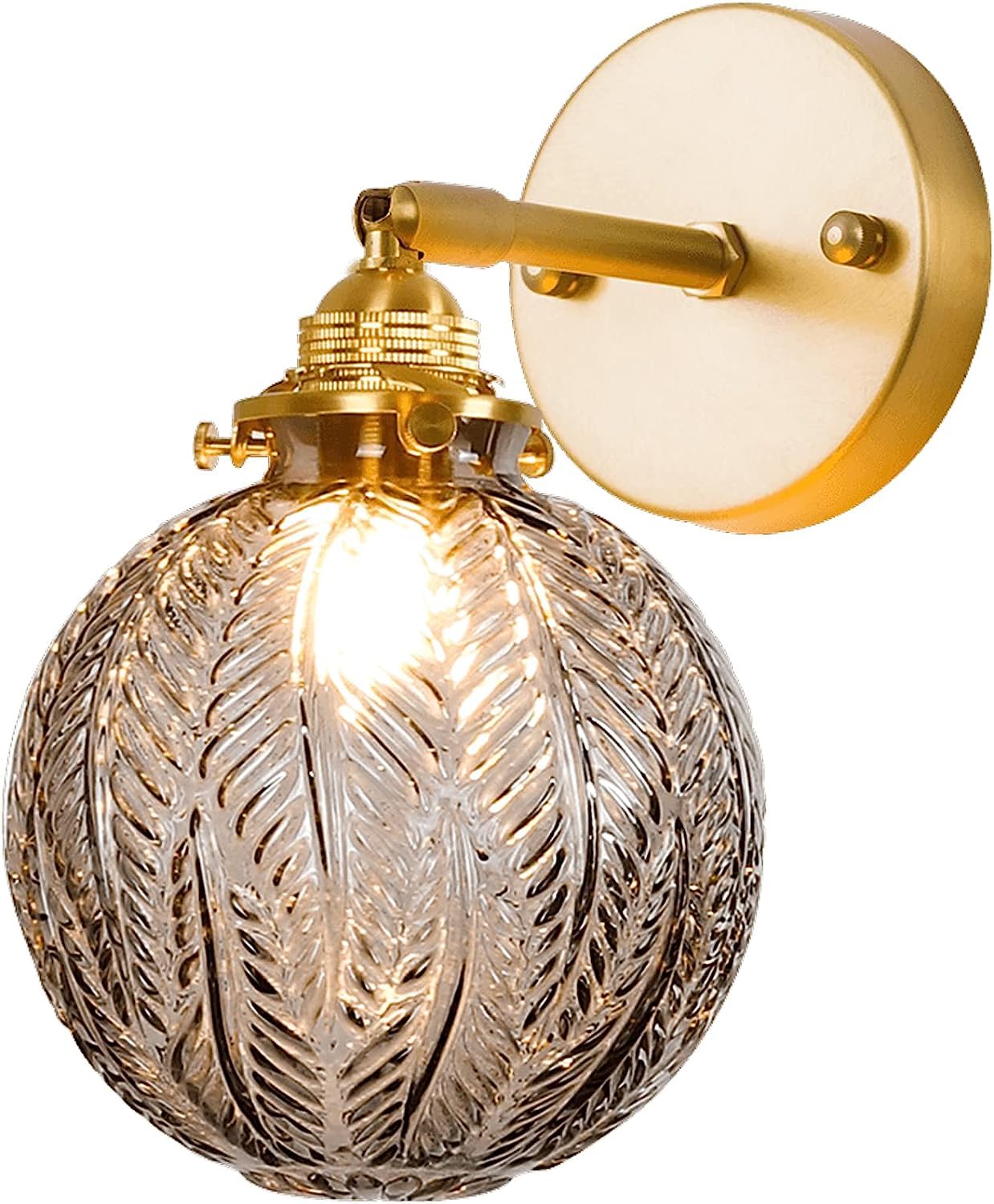 Renter Friendly Mid Century Modern Brass Sconces Wall Lighting Black Smoke Gray Ribbed Glass Wall Lamp Farmhouse Bathroom Vanity Light Fixture Nordic Bedroom Wall Sconce for Girls Bedside Living Room