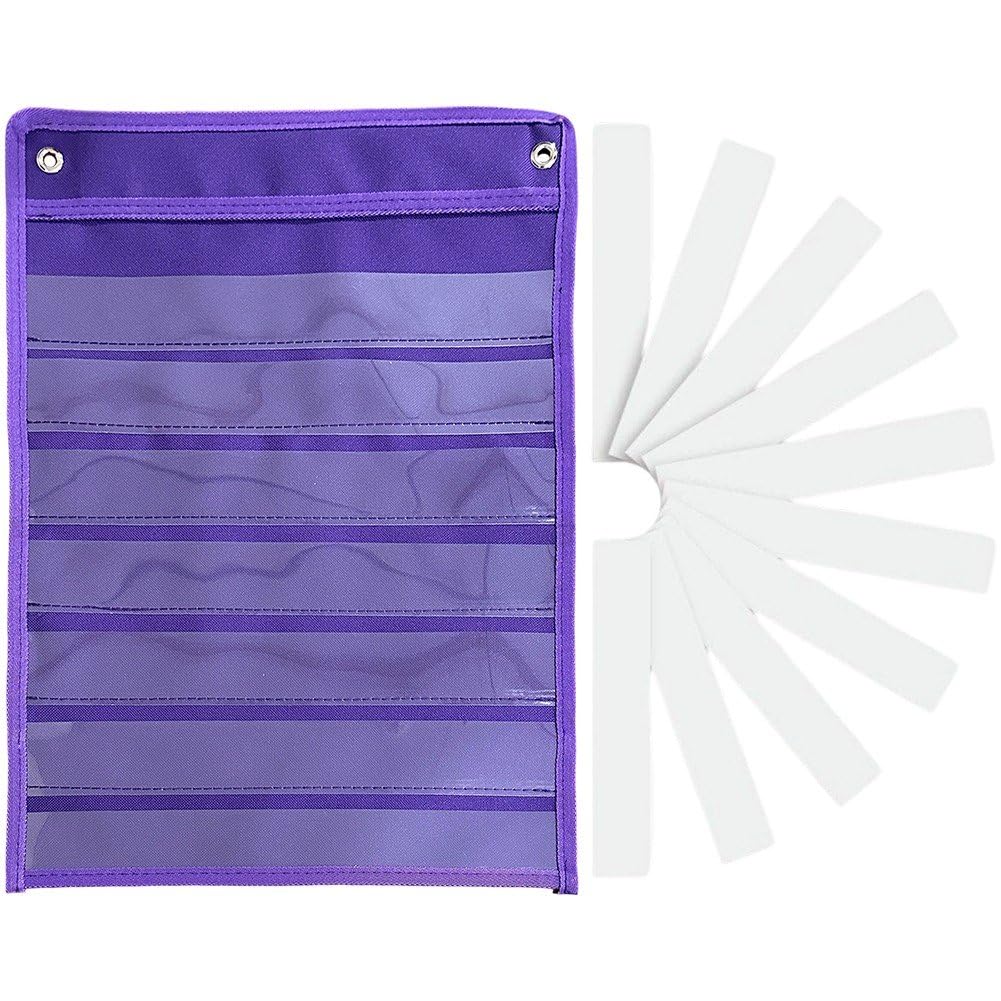 Casiler Purple Magnetic Hanging Bag Classroom Wall Storage Pouch Daily Schedule Magnetic Pocket Chart Teaching Resource Physics Aids