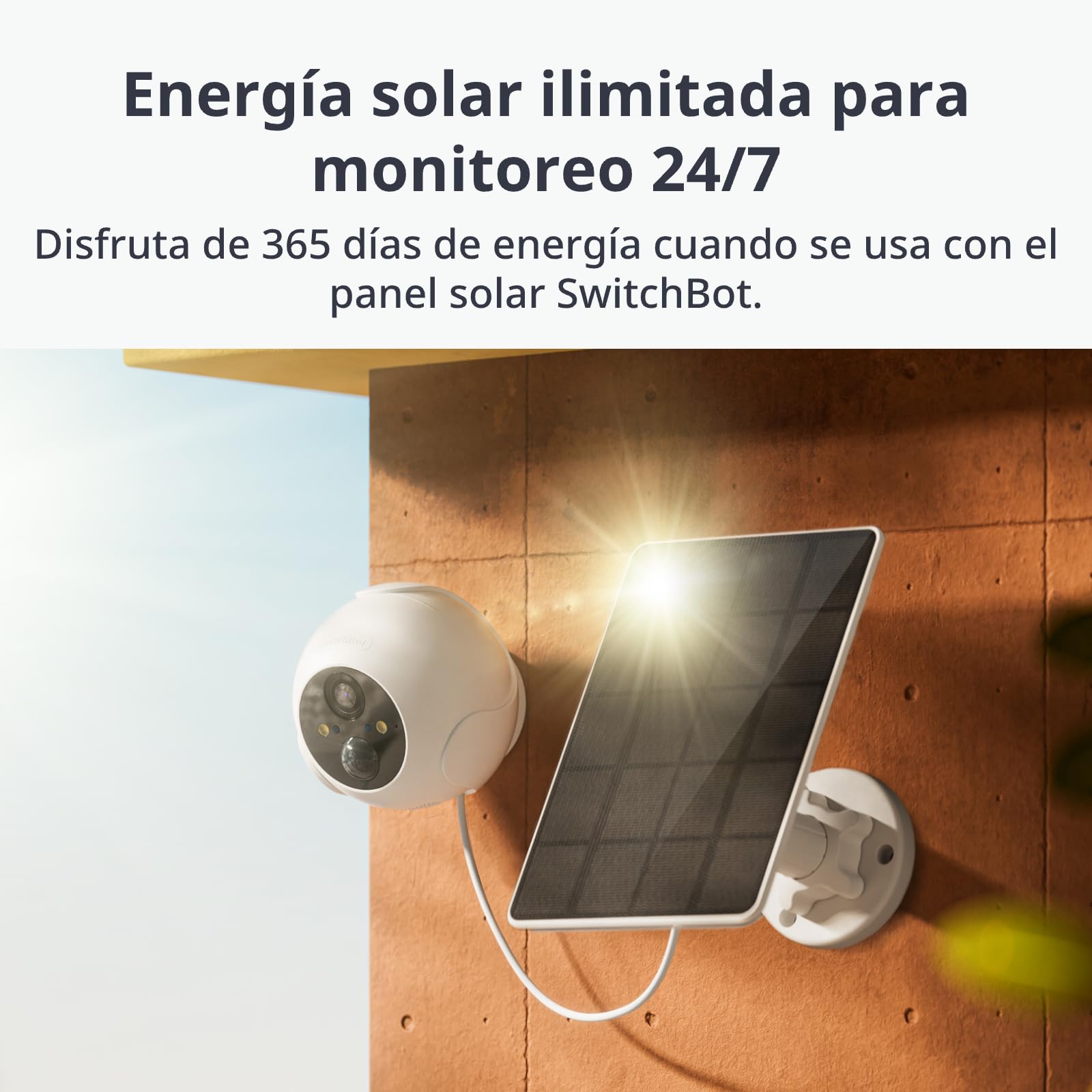 SwitchBot Cámara de Seguridad Inalámbrica Kit, Cámara 2K, Exterior con Panel Solar, Vigilancia Continua, Visión Nocturna en Color, Detección de Movimiento por IA, Compatible con Alexa, WiFi 2.4G