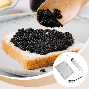 Molecular Gastronomy Caviar Box Kit – Make 96 Caviar Pearls At Once With Spoon, Tube, Syringe, And Box Included