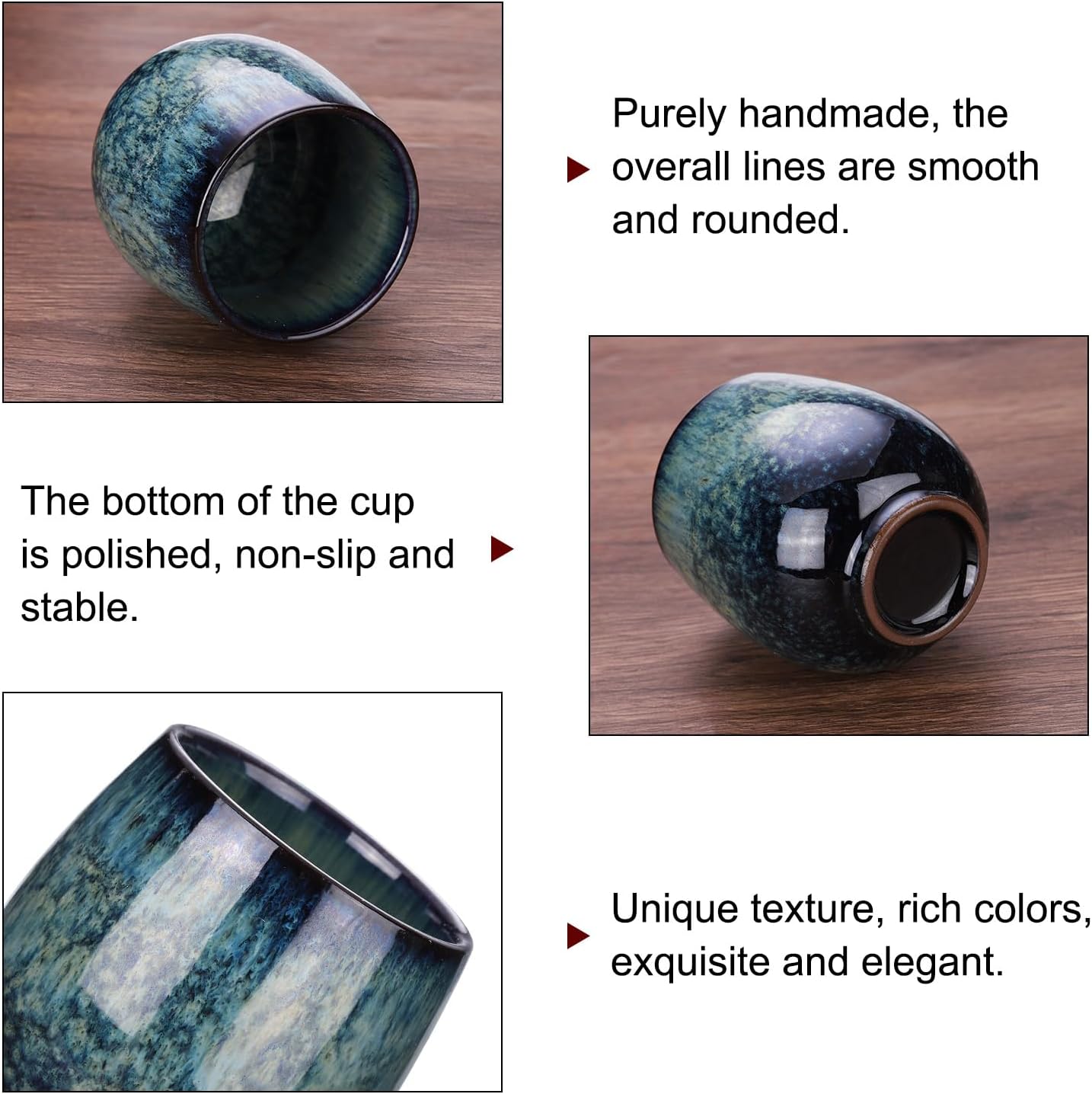 HARFINGTON 4pcs Chinese Ceramic Teacups 5.41oz Traditional Gong Fu Tea Set Japanese No Handle Small Tea Cup for Mate Tea Coffee Wine Drinks, Sapphire Blue