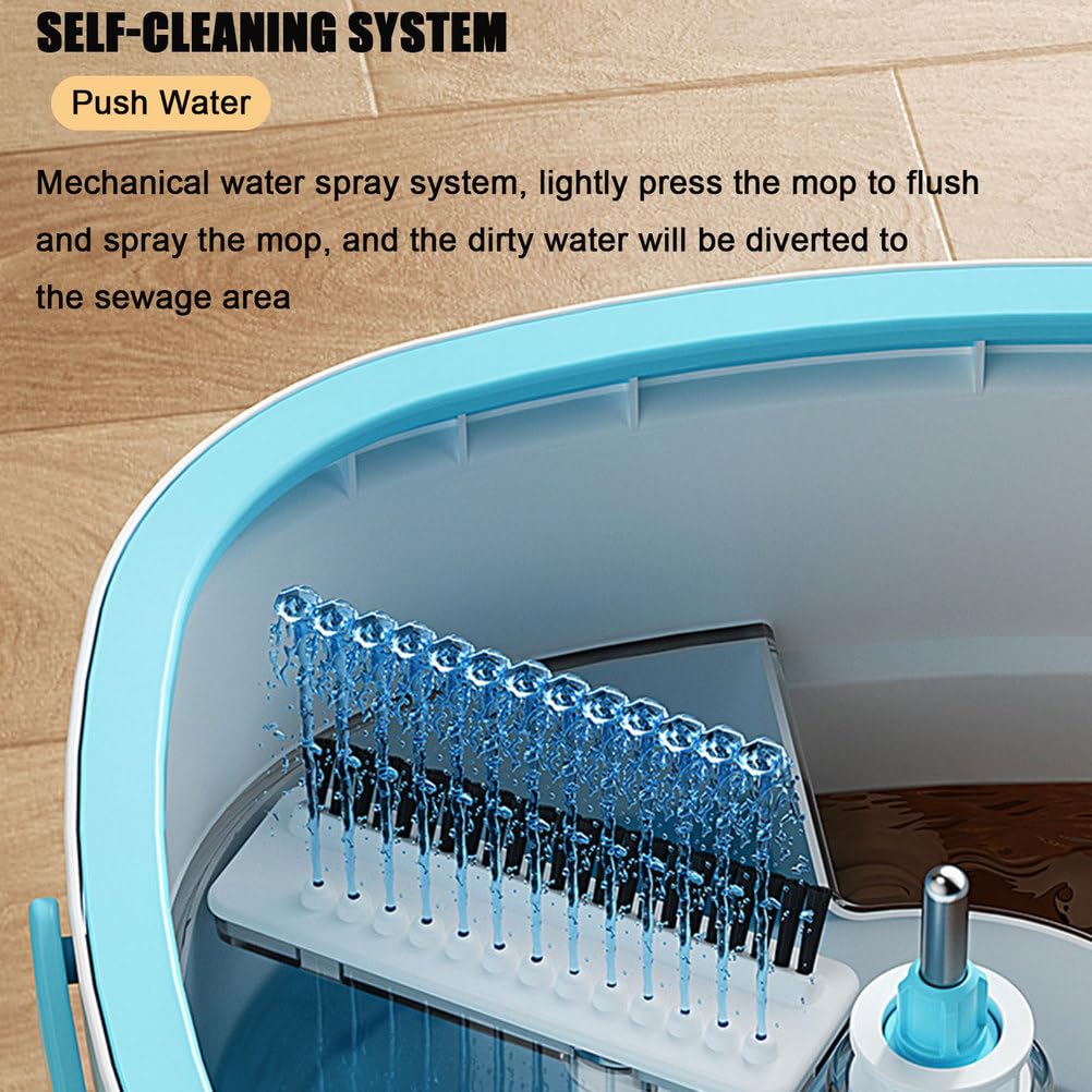 Juego de fregona y cubo giratorio de doble escurridor, agua limpia y sucia, limpieza profunda para suelos de madera dura, azulejos y laminados, ideal para dueños de mascotas y uso doméstico