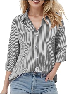 Camisa de gran tamaño para hombre a rayas, camisa informal de manga larga, blusa para mujer para gordito