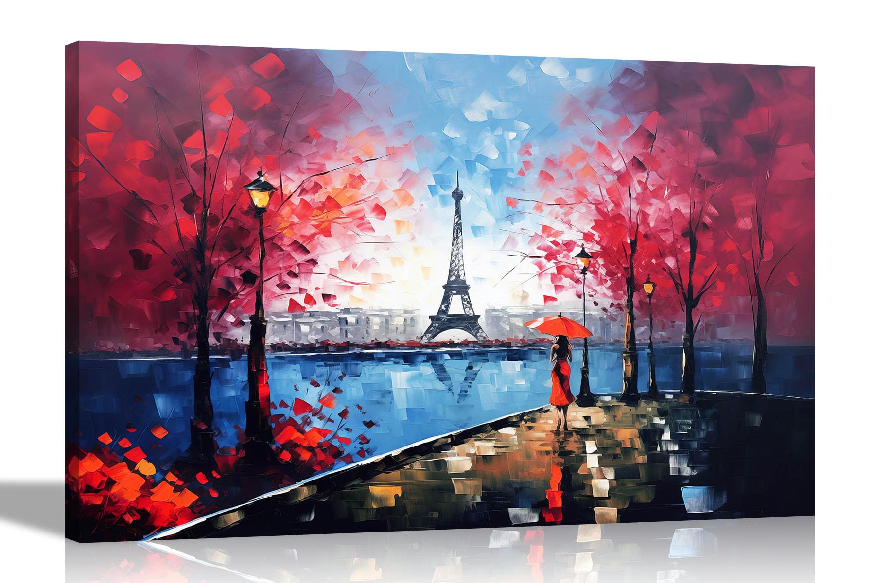 Artley Prints Red - Alone In Paris Colourful Canvas Wall Art Prints | Abstract City Pictures | Framed And Ready To Hang 40 X 30Cm (16 X 12 Inches) A3
