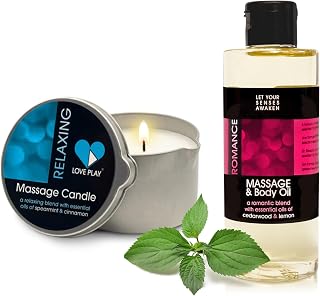 Set of Massage Oil for Sore Muscles and Massage Oil Candle for Pure Relaxation - Vegan Massage and Body Oils for Massage Therapy with Essential Oils 6.76 oz Each