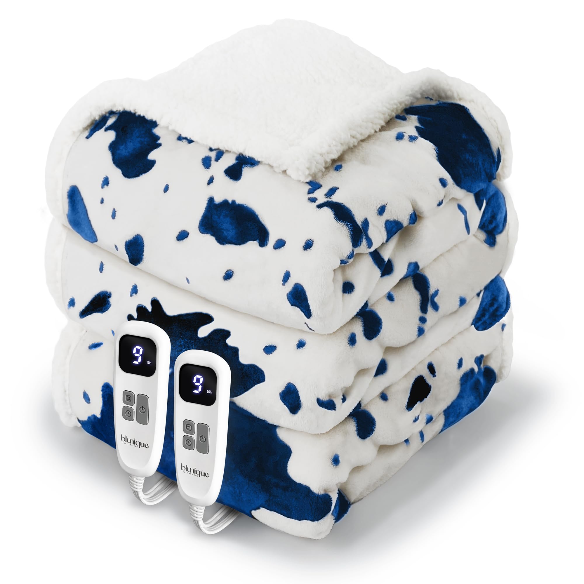 Heated Blanket Queen Blanket - Fast Heating Electric Blanket, Soft Heated Throw with 4 Time Settings,10 Heating Settings, Warm Gifts for Women Mom Grandma(84" x 90" Cow Print Blue)