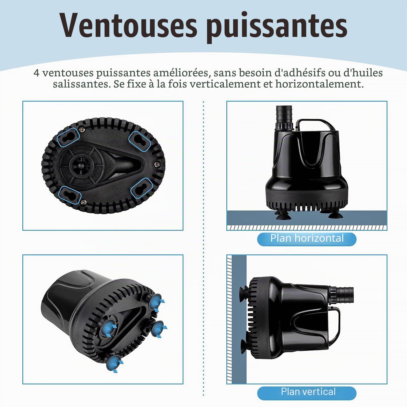 hygger Pompe à eau Pour Aquarium, 800 L/H 18W Ultra Silencieuse Mini Pompe à eau Submersible Avec 2 Buses Pour étang, Fontaine, Aquarium, Jardin