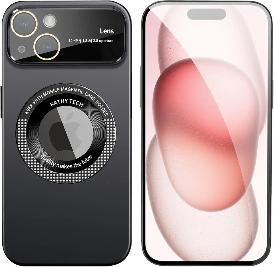 Magnetic Matte PC Case for Apple 15, MagSafe Compatible, Camera Lens Tempered Glass Protection, Compatible with (2023) Apple 15 6.1 Inch Cover-(Black)