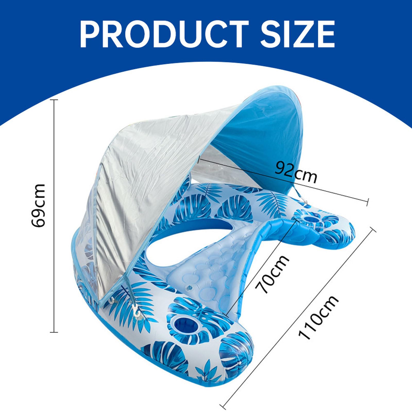Hamac Gonflable Piscine 110 * 92 * 69cm Longue Gonflable pour Piscine avec Porte-Gobelet et auvent Amovible,Hamac d’Eau Plage Portable pour Adultes Jardin,Plage,Piscine