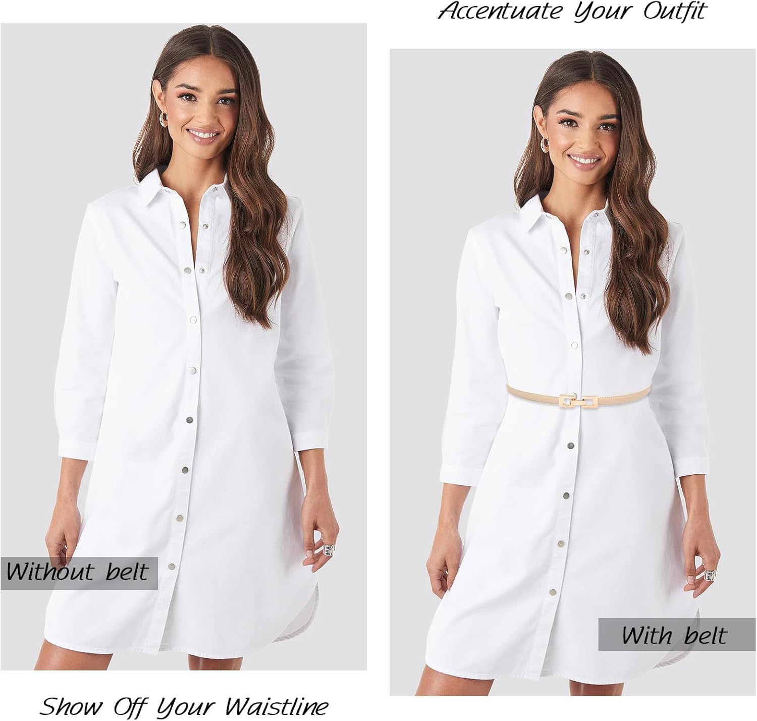 Women Skinny Belts Thin PU Leather Waist Belts with Gold Buckle for Dresses - Image 2