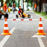 Vista 3 de Huwena 12 barras retráctiles de cono de tráfico de longitud de 4 a 6.9 pies, barricada de tráfico ligera para estacionamientos, construcción