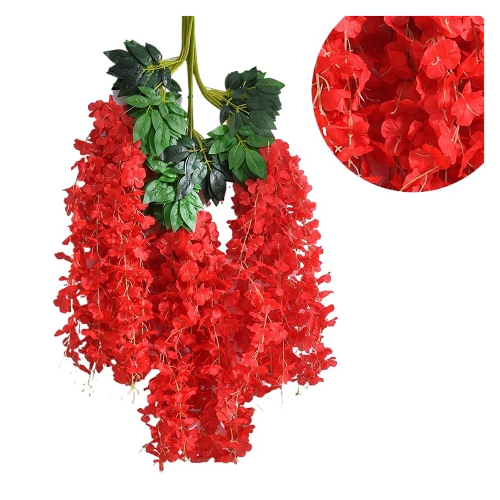 Artificial Flower Vine 12pcs Wisteria Artificial Flowers Vine Wreath Wedding Arch Decoration Leaf Rattan Trailing Silk Flower Ivy Wall Decor(Red)