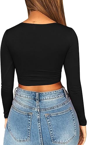 Miniatura 4 de Mizoci - Blusa corta sexy con manga larga y atado superior para mujer, con detalle de smock