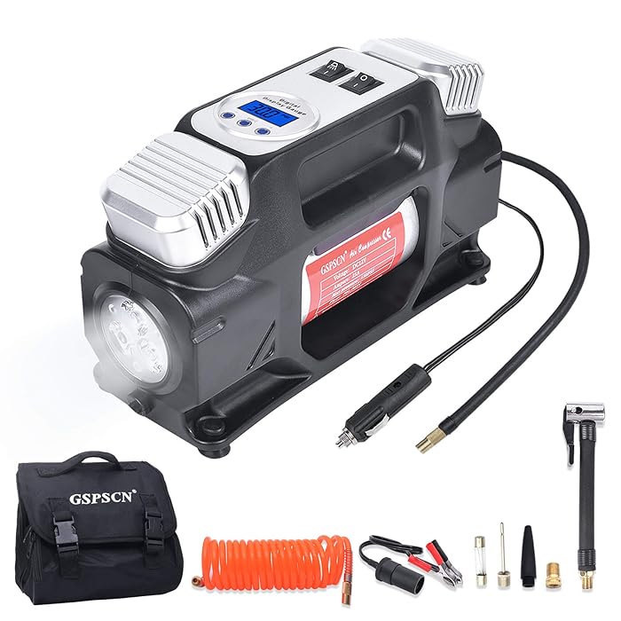 Buy GSPSCN Portable Air Compressor Pump, Heavy Duty Dual Cylinders Tire