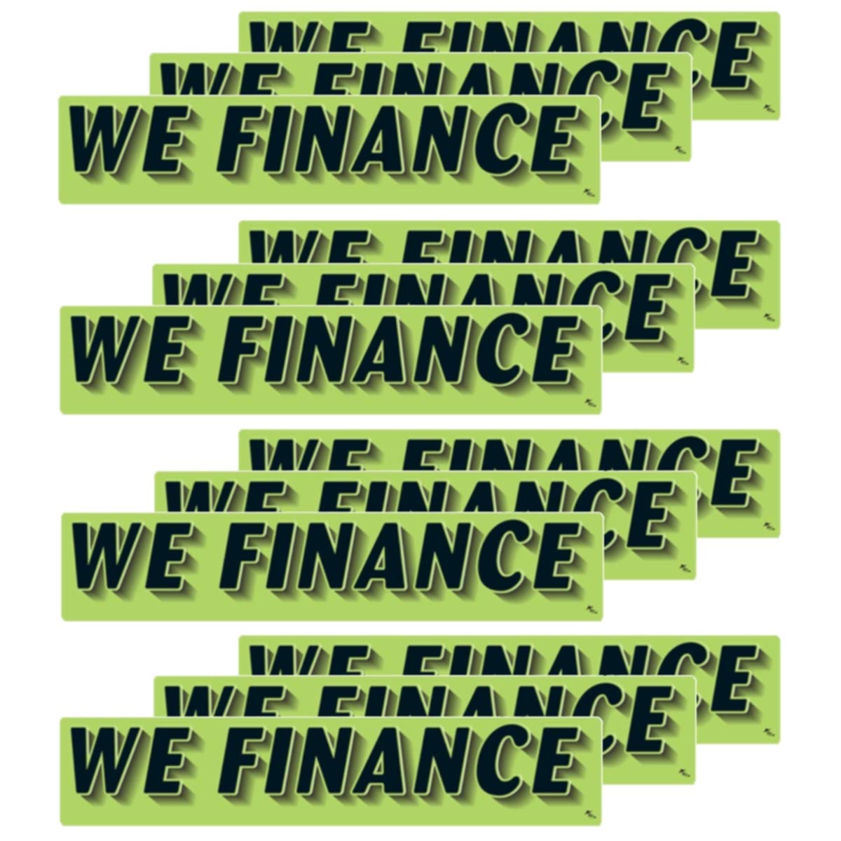 Versa-Tags Chartreuse Green Vinyl Slogan Stickers - 12-Pack for Car Dealer Windshield Advertising, Perfect for Used/New Car Truck RV Lots Slogan-We-Finance-Stickers