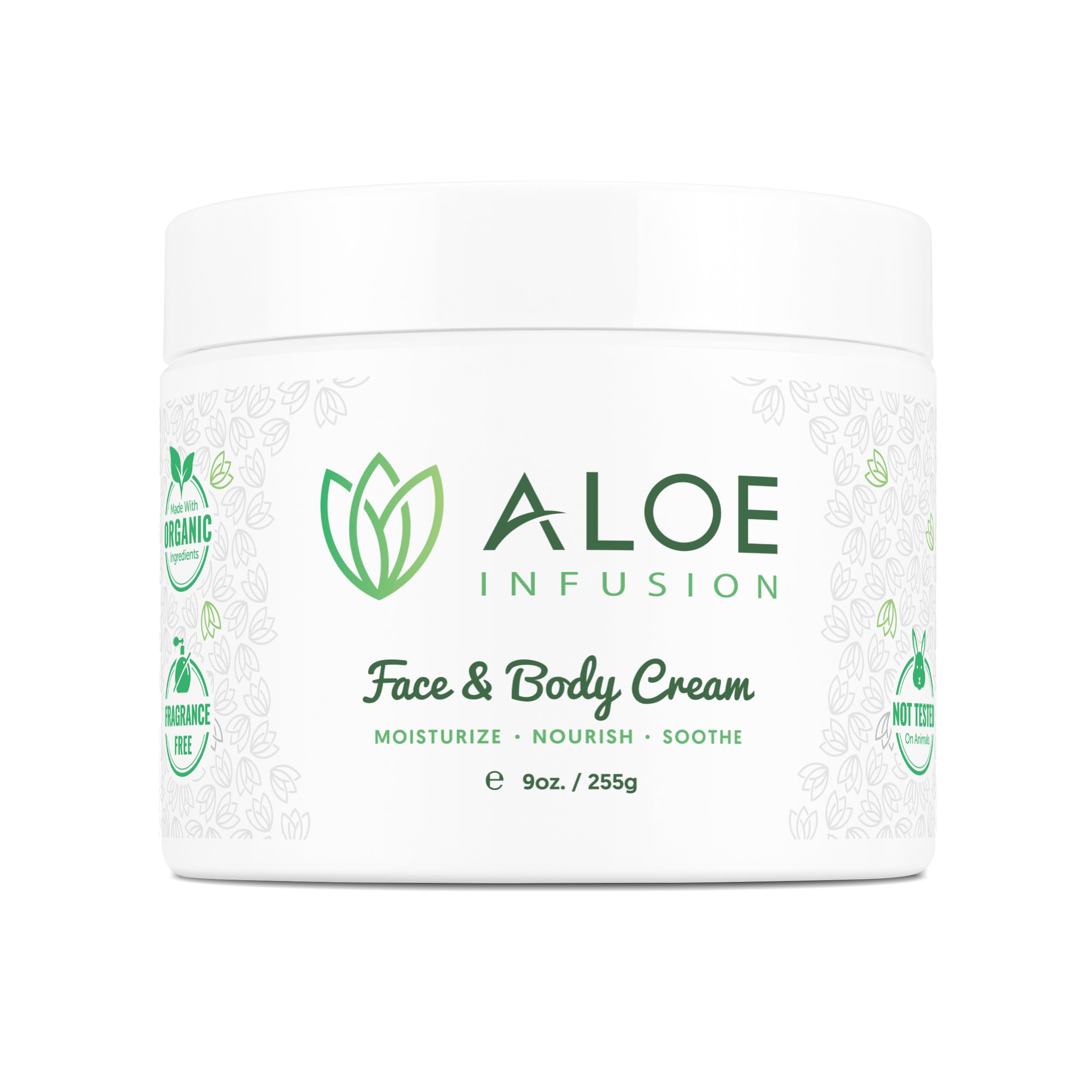 Aloe Infusion Body and Face Moisturizer - All Natural Eczema Cream for Itchy Dry Skin, Sensitive Skin, Acne and Psoriasis - Organic Aloe Vera, Shea Butter, Coenzyme Q10, Grape Seed Oil, Kukui Nut Oil