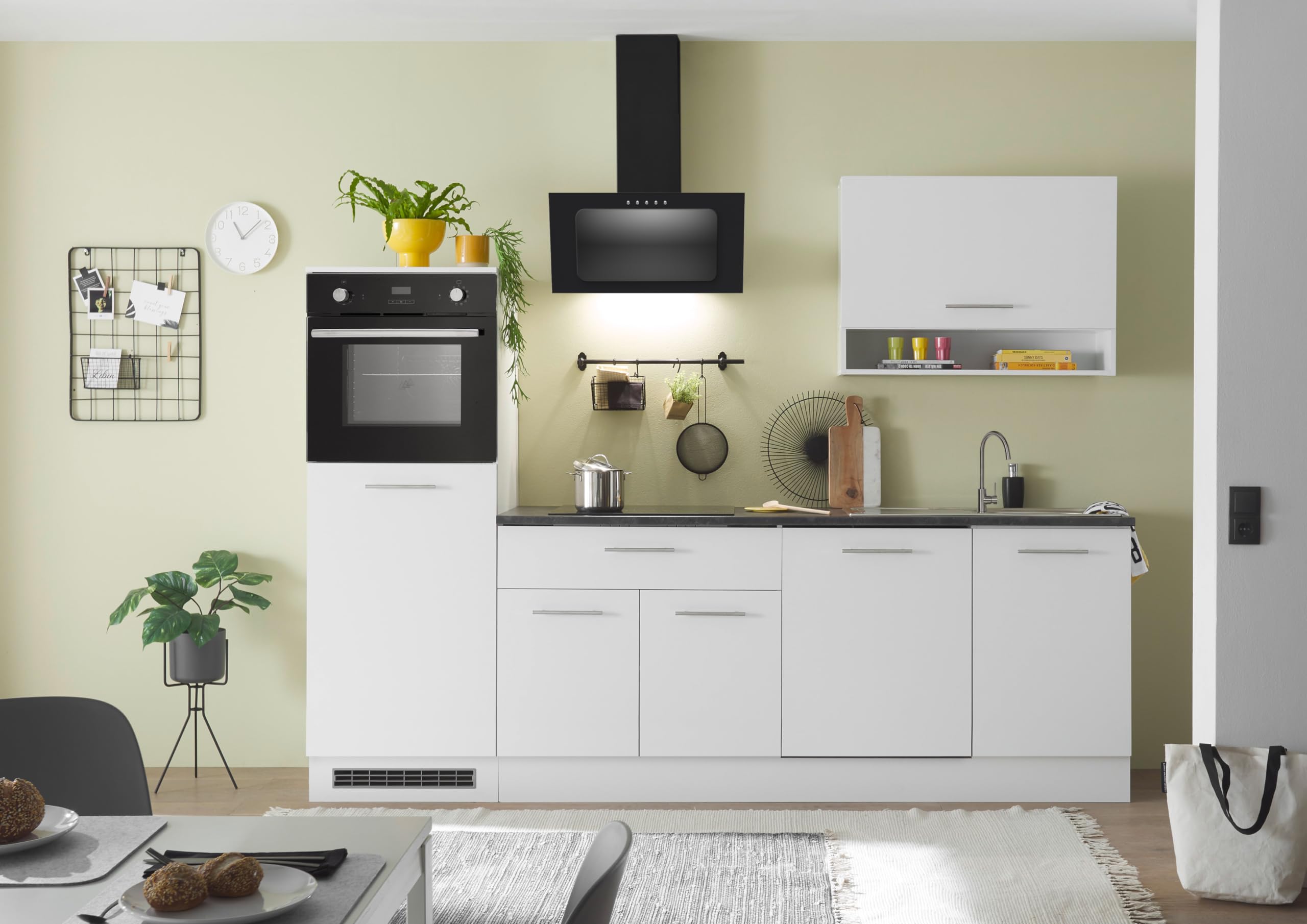 AVANTI TRENDSTORE - Sampeyre - Cucina completa nel colore bianco opaco/Stone dark, composto da diversi elementi. Lavandino ed elettrodomestici NON sono compresi. Dimensioni ca. LAP 260x220x60 cm
