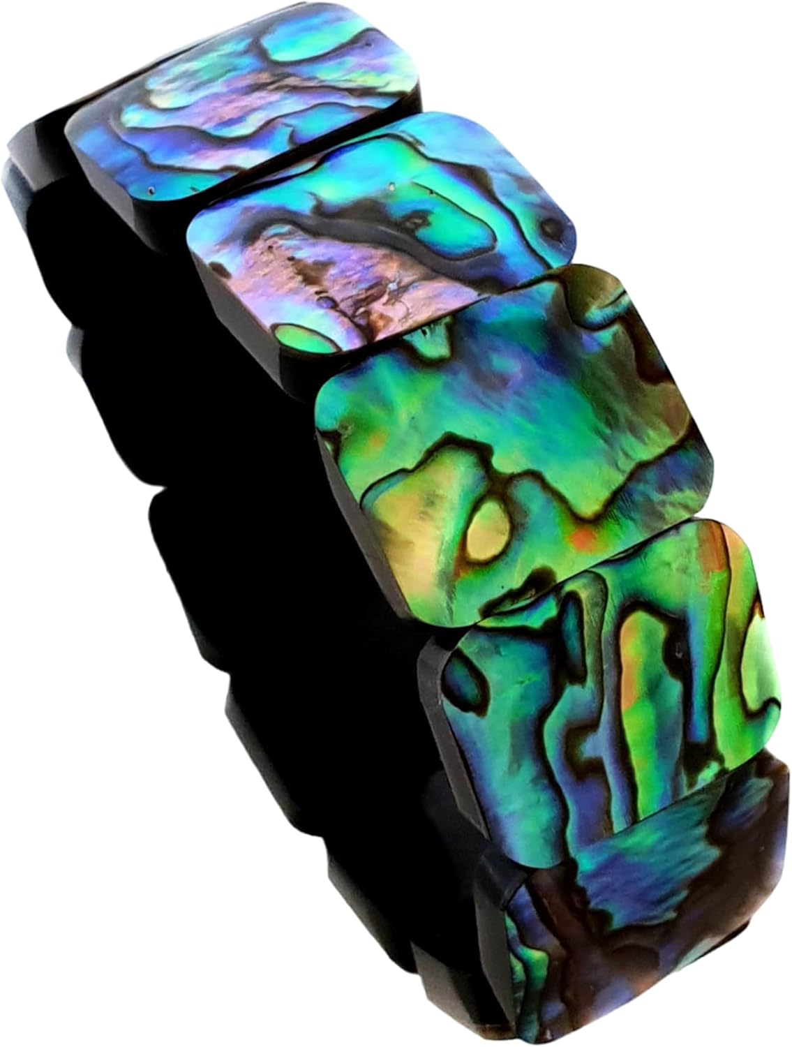 Natural Abalone Shell Stretch Cuff Bracelet 6 to 8 inch Stretchable Handmade Women Jewelry DA492-BB Rainbow