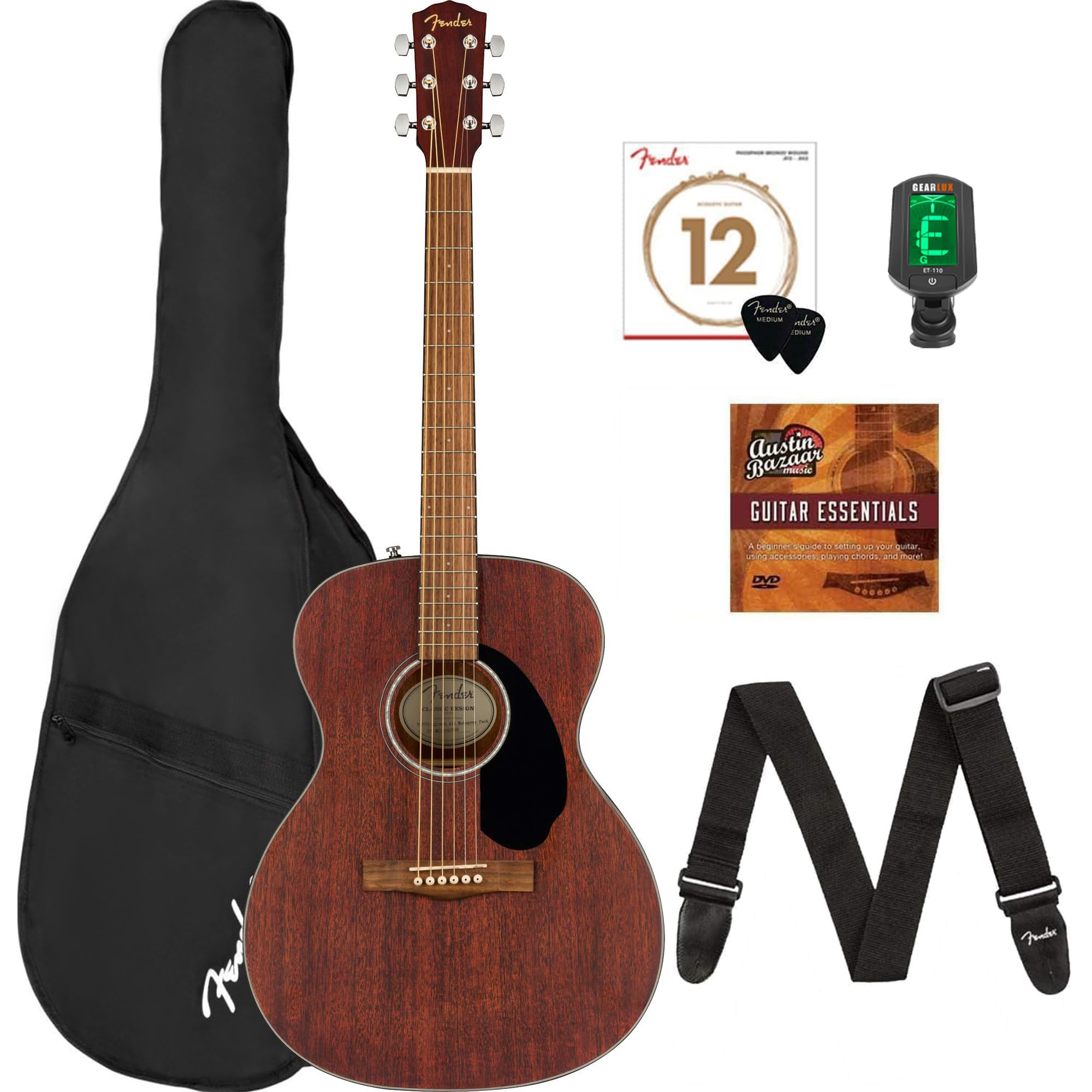 CC-60S Solid Top Concert Size Acoustic Guitar Bundle with Gig Bag, Tuner, Strap, Strings, Picks, and Austin Bazaar Instructional DVD - Mahogany