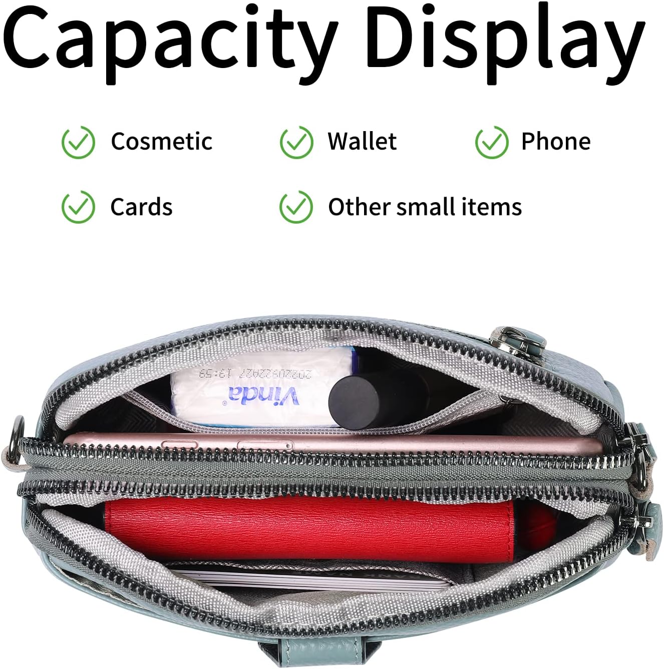 GAEKEAO Crossbody Bags for Women Small Genuine Leather Shoulder Purse Cross Body Bag with Wristlet Top Zipper - Image 4