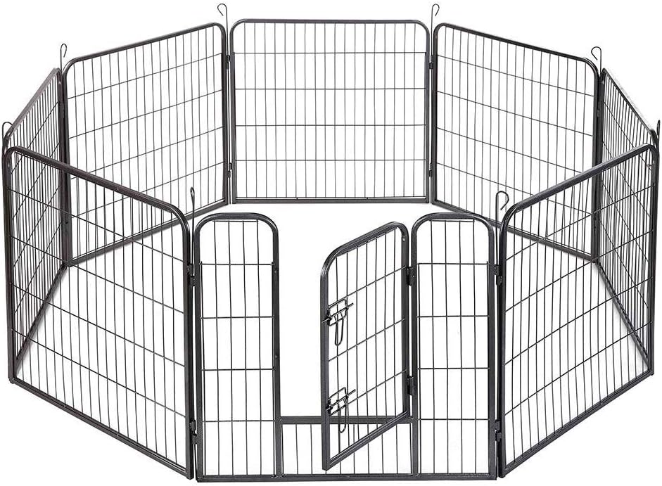 Xerath Dog Fence & Pet Playpen, Heavy Duty Foldable Metal Dog Pen 32"/28" Height with Door for Outdoor Exercise, Indoor Kennels (32" H)