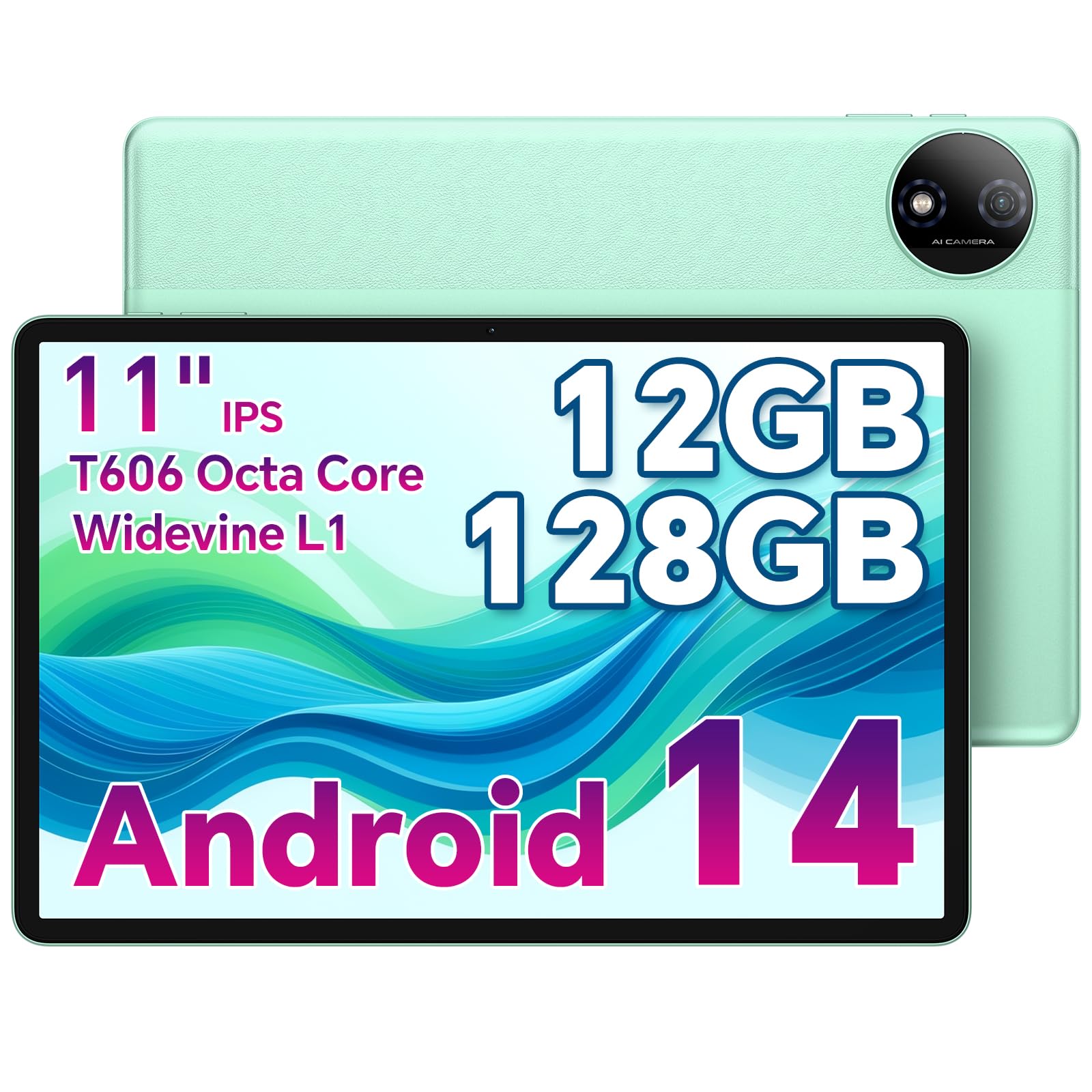 Tableta ODEA de 11 pulgadas, Android 14, tabletas A11, 12 GB de RAM, 128 GB de ROM (1 TB expandido), Octa-core, 7000 mAh, Widevine L1, pantalla táctil IPS de 11", WiFi 5G, 13 + 5MP, GPS