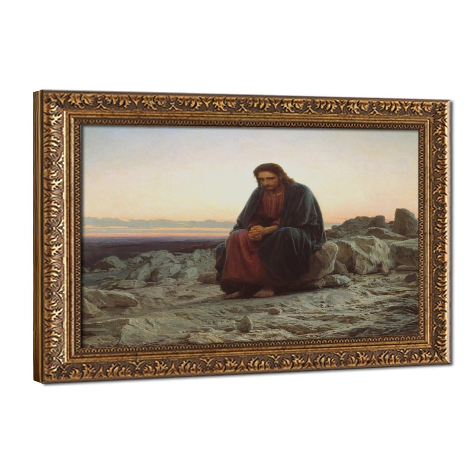 WCYB Ivan Nikolaevich Kramskoi - Christ in The Wilderness Desert Posters Prints Canvas Deco Paintings Wall Art Hangable Frame 8" L X 12" W