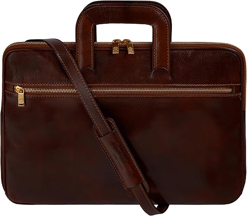 Time Resistance Maletín de cuero delgado - Bolsa de cuero italiana hecha a mano para computadora - Maletín para hombre y mujer - Bolsa para laptop