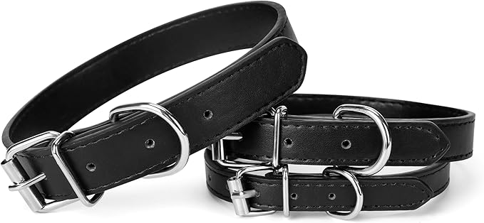 Collar de Cuero Negro para Perro Pequeño Mediano Grande Talla S miniatura 4