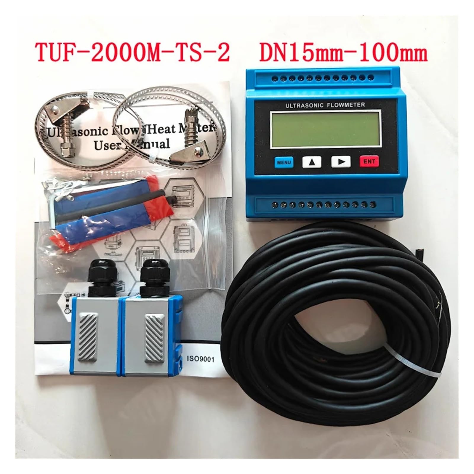 Caudalímetro ultrasónico TUF-2000M de 0 a ±10 m/s, módulo digital de caudalímetro de agua con transductor TS-2, TM-1 y TL-1, DN15-6000 mm Lecturas precisas(TUF-2000M-TS-2)
