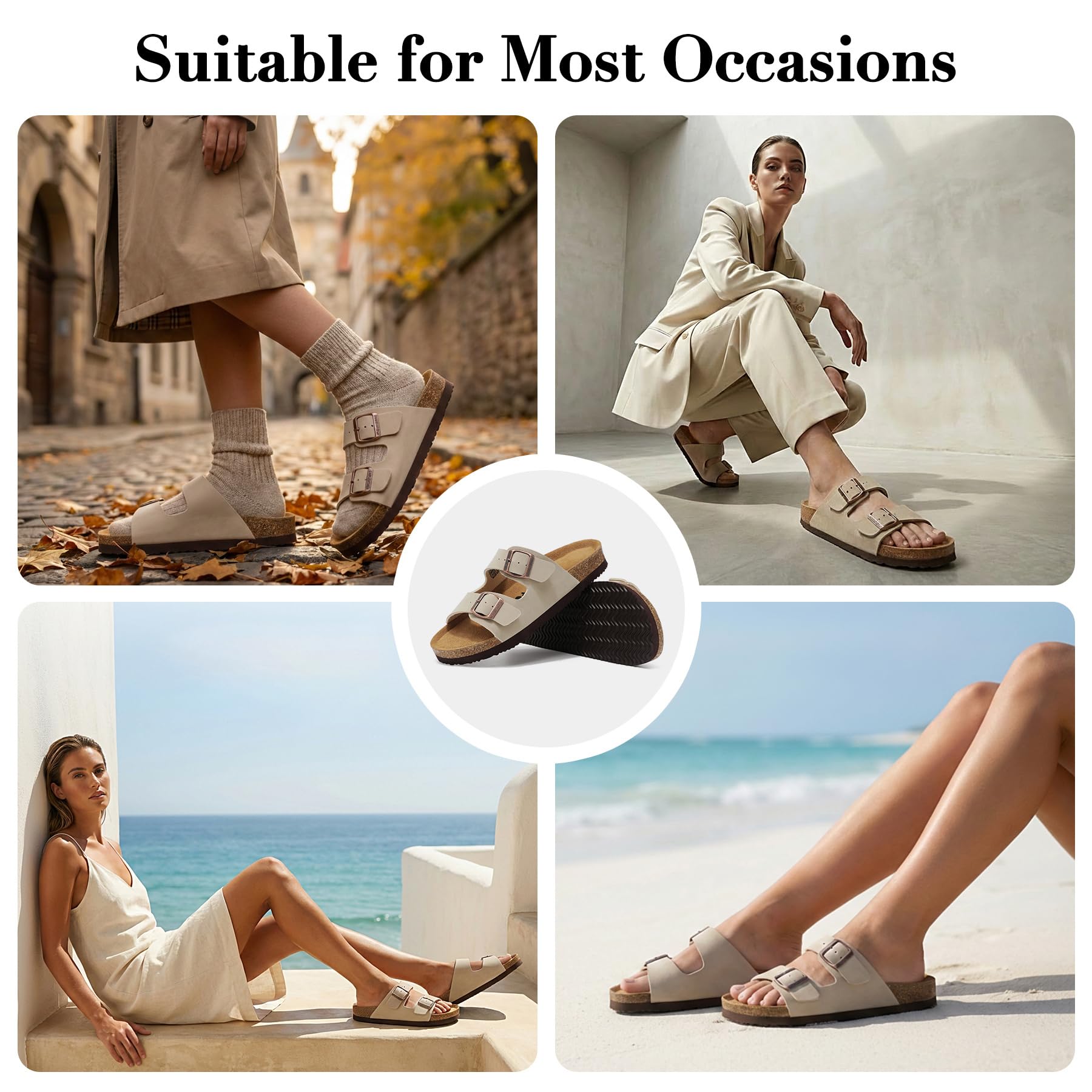 Sandales et Mules pour Femmes Été Confortable Pantoufles avec Boucles Réglable, Légères Sandales Orthopédiques avec Arch Support Antidérapant Bout Ouvert Chaussons avec Cuir Liège 36-42EU - 5