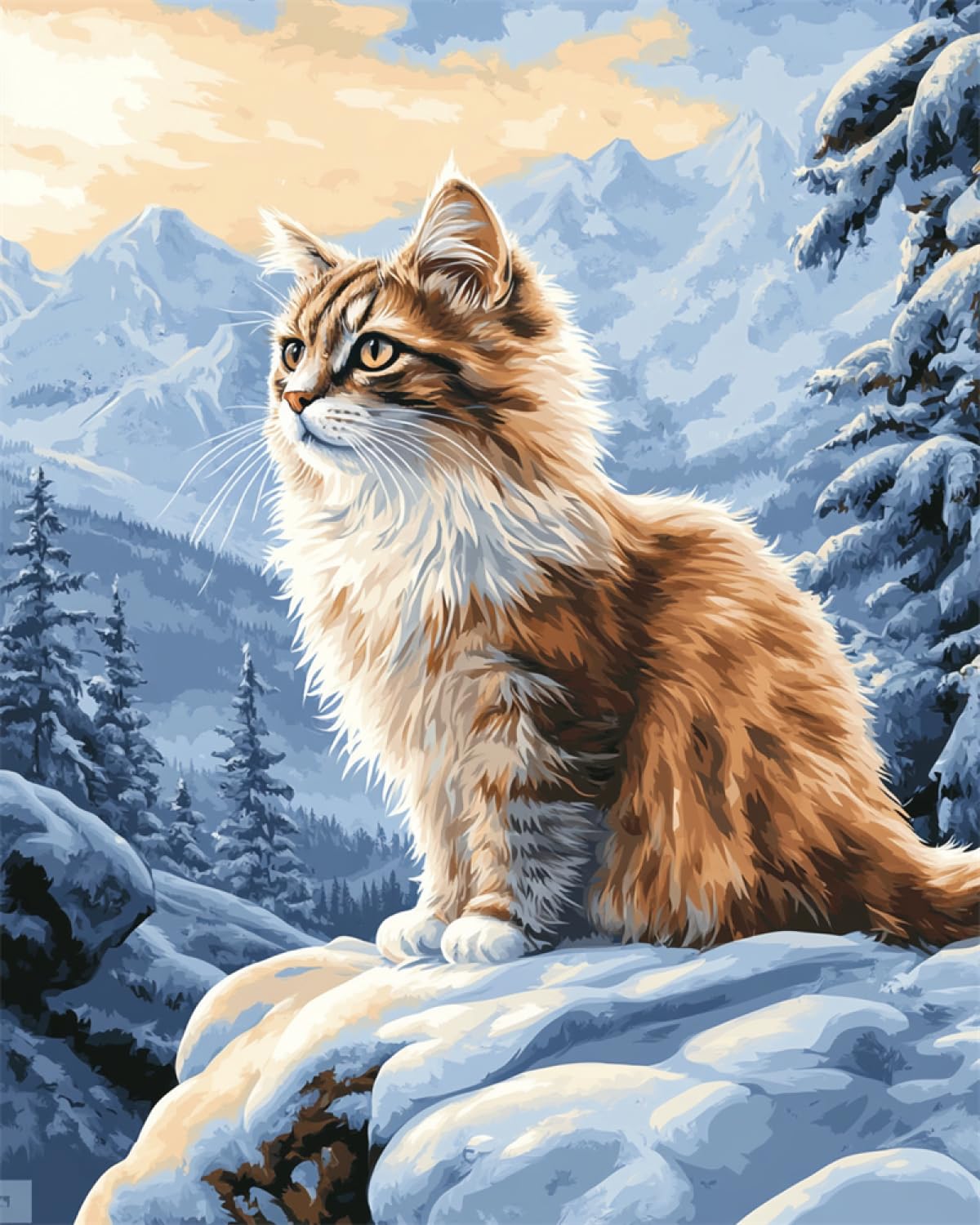 Taxpy Diy Kits De Bordado Con Cuentas Paisaje De Montaña Nevada Y Gato. Kits De Punto De Cruz De Cuentas,Patrón De Abalorios,Kit De Costura Y Bordado 30x40cm