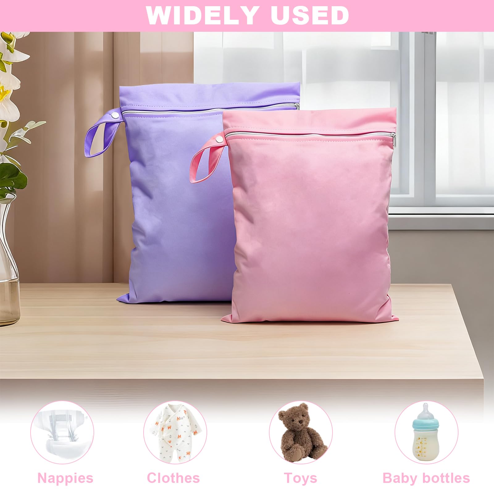 Sacca Impermeabile Piscina 2 Pezzi 40x30 cm Wet Bag con Cerniera Riutilizzabile Rosa Viola