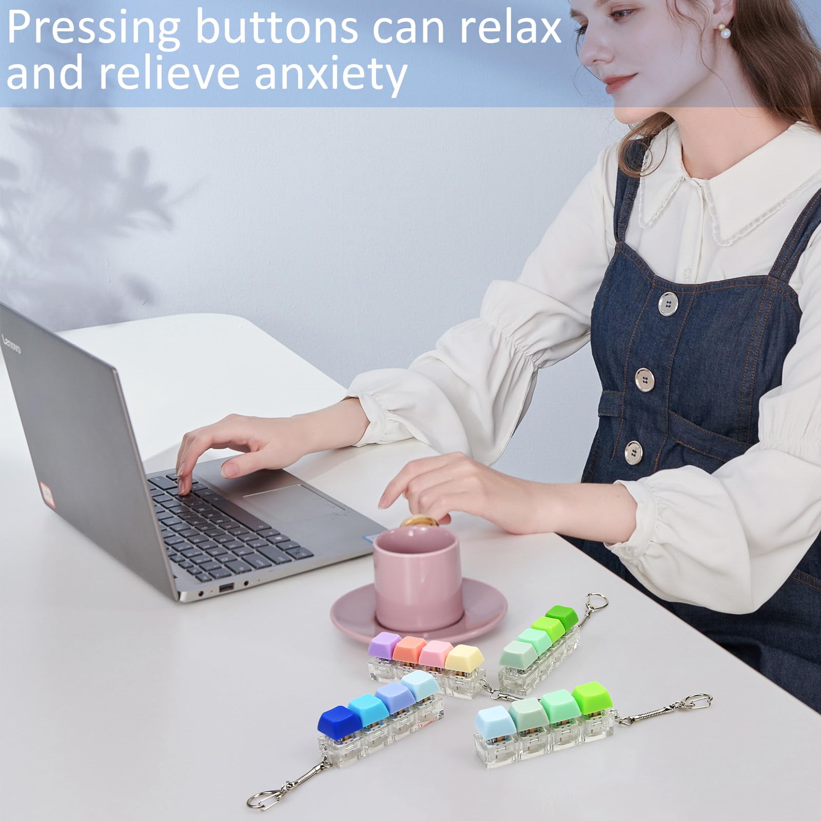 4 Pcs Keyboard Fidget Toys, 4-Button Finger Keyboard Keychain, Stress Relief Fidget Keyboard Clicker - Image 4