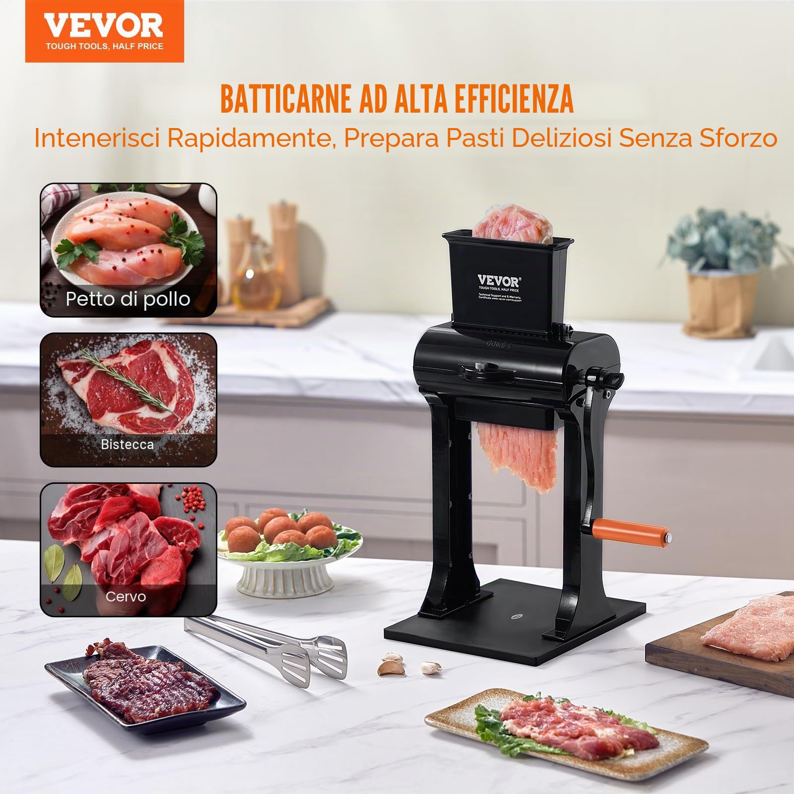 VEVOR Batticarne Manuale in Acciaio Inossidabile Macchina per Intenerire la Carne con 31 Lame Pettini Macchina Intenetrice Manuale per Carne Tenera, Inteneritore per Manzo Cervo Cavallo Pollo Maiale
