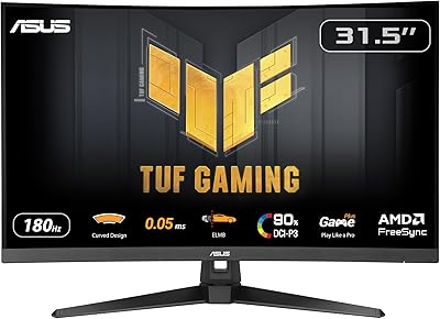 ASUS TUF Gaming VG32WQ3B, Monitor Curvo da 31,5 pollici, Quad HD VA (2560x1440), 0,5 ms (GTG), 180Hz, Tecnologia Extreme Low Motion Blur, FreeSync, 90% DCI-P3, Nero