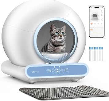 Self Cleaning Litter Box, Integrated Safety Automatic Cat Litter Box Self Cleaning 65L+9L for Multiple Cats, App Control, Odor Removal, Includes Mat & Liner 3 Rolls - Blue
