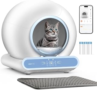 Self Cleaning Litter Box, Integrated Safety Automatic Cat Litter Box Self Cleaning 65L+9L for Multiple Cats, App Control, Odor Removal, Includes Mat & Liner (3 Rolls) - Blue - Amazon product rated Grade A