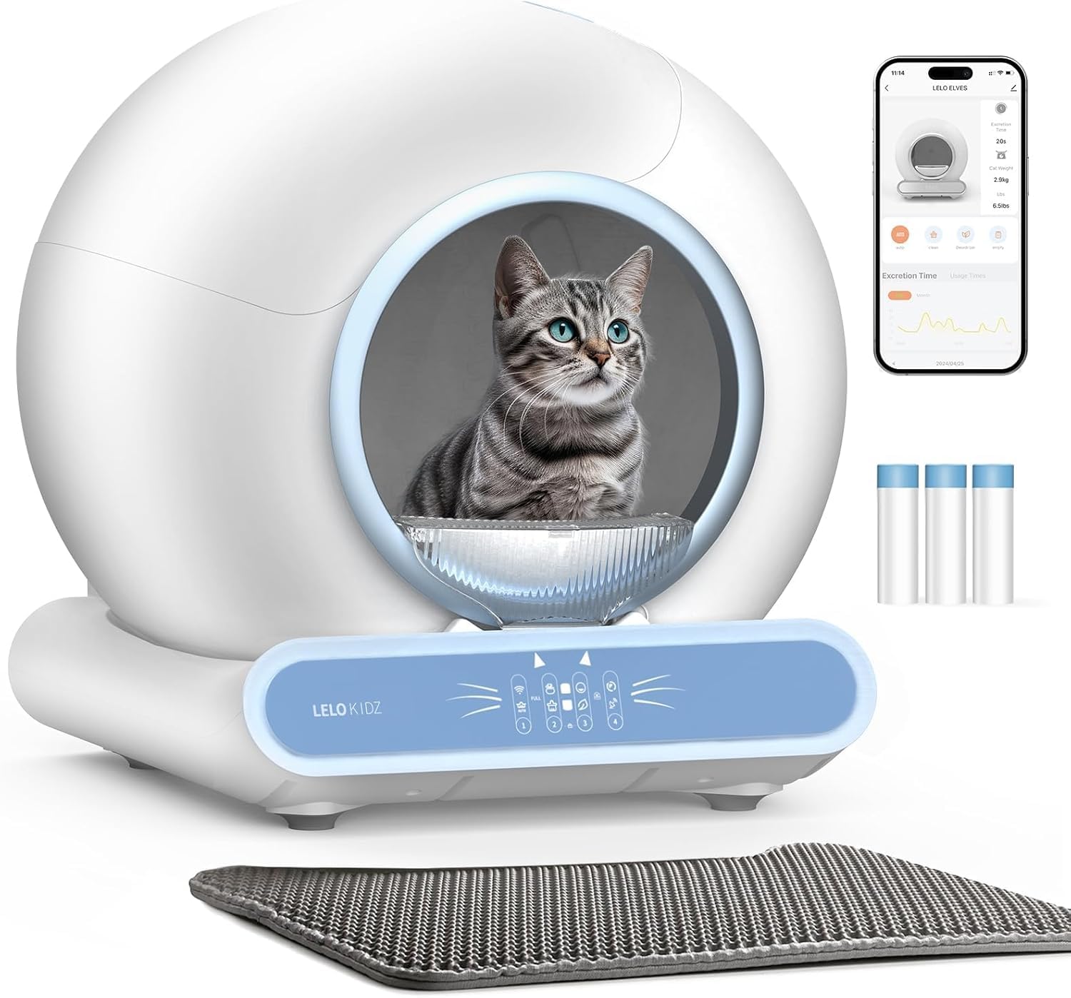 Self Cleaning Litter Box, Integrated Safety Automatic Cat Litter Box Self Cleaning 65L+9L for Multiple Cats, App Control, Odor Removal, Includes Mat &