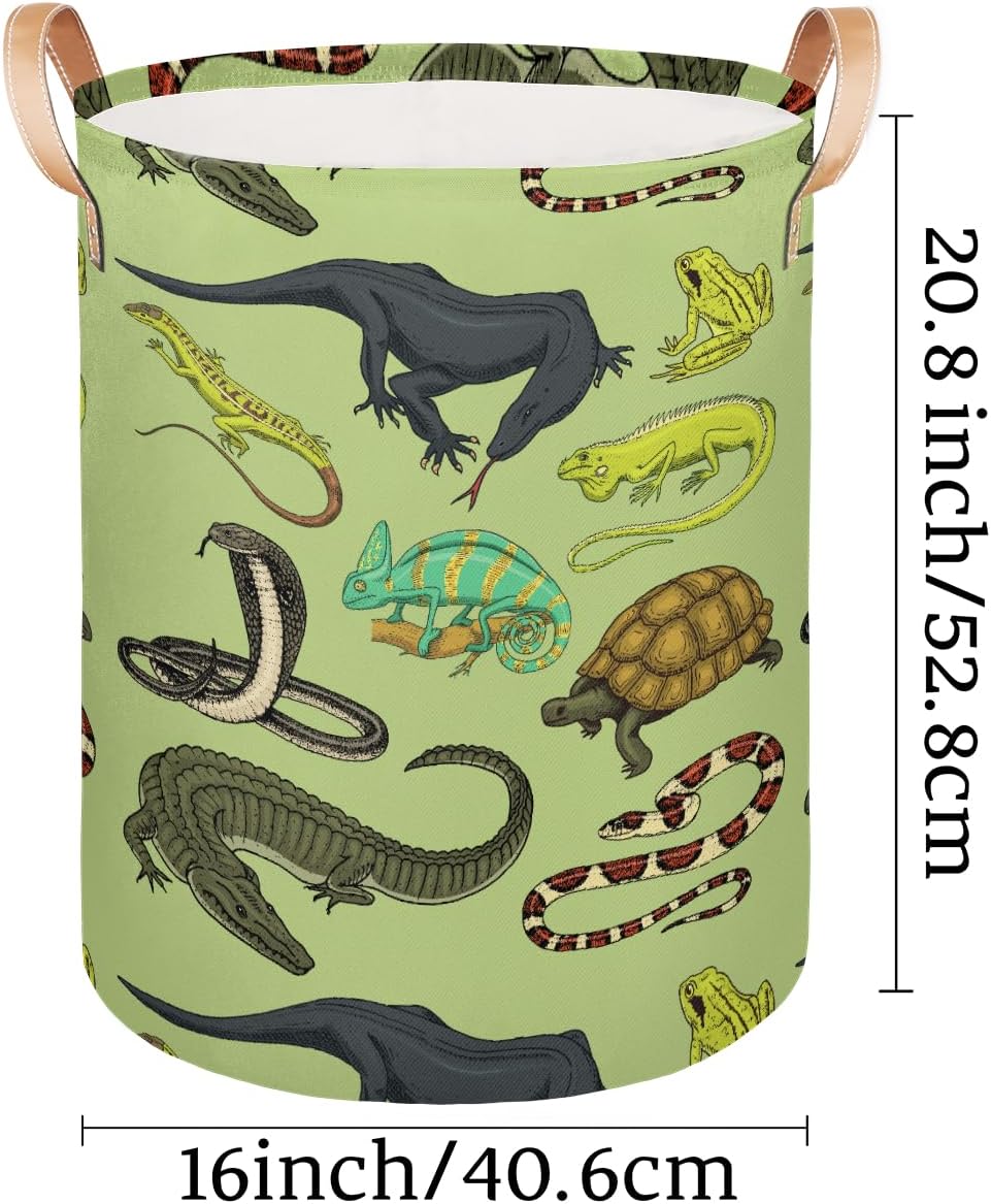 Large Laundry Basket Hamper - Reptiles 62L Collapsible Storage Bin for Kids Toys, Dirty Clothes, Blankets, Tall Baby Nursery Hamper for Boys Bedroom Bathroom Decor, Gift Basket
